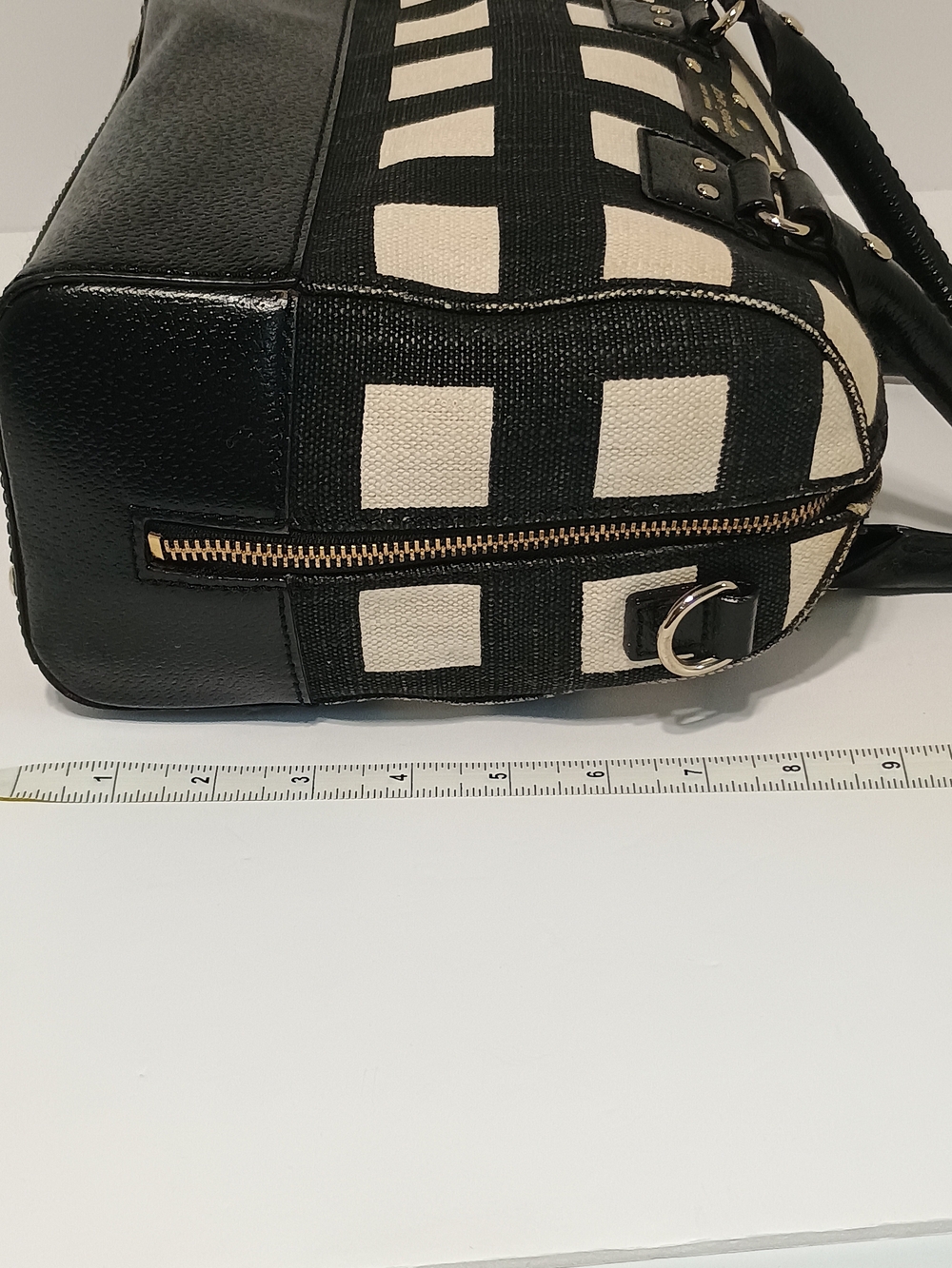 Kate Spade New York Black Cream Checkered Satchel Handbag Structured Purse - Picture 9 of 10
